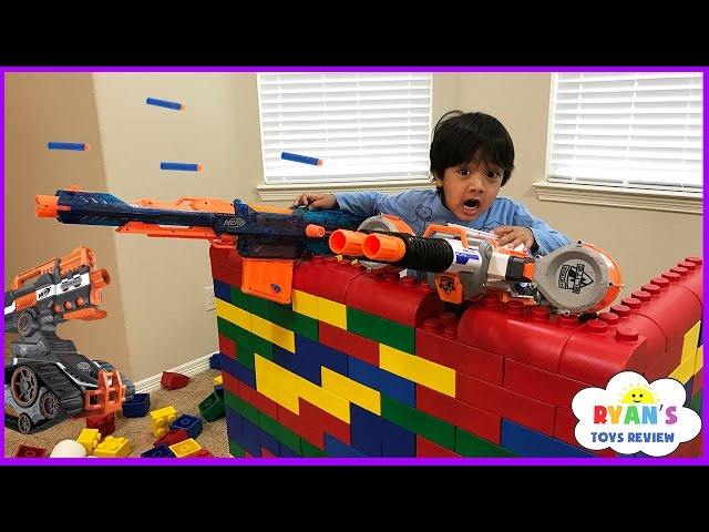 Nerf Gun War Kid vs Daddy! Protect the Fort! Family Fun Playtime with Ryan ToysReview class=