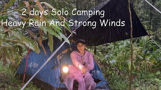 2 days solo camping heavy rain and strong winds | #solocamping #asmr #survival #bushcraft