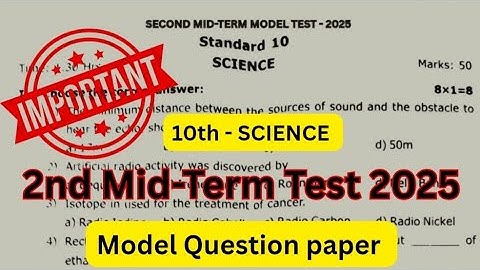 10th Science | 2nd Mid-Term Question paper 2025 | Model paper | 10th Science Important questions 