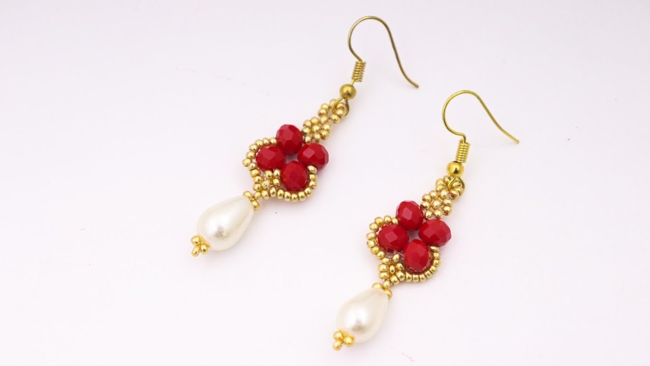 Elegant Red Earrings//Beaded Earrings Making For Beginners/Earrings ...