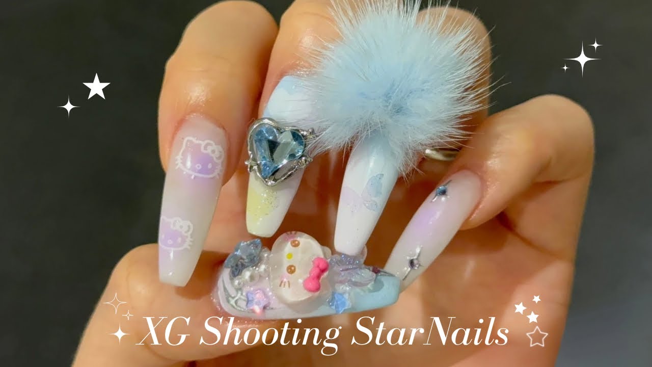 Shooting Star” Nail Art Inspired by XG 🌈✨ (DIY Extension + ASMR