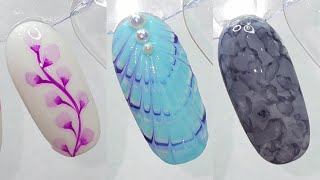 seashell , aquarelle and marble nail art design