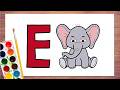 Alphabet E Drawing with Elephant | Learn to Draw Alphabet E with Elephant | Step by Step for Kids