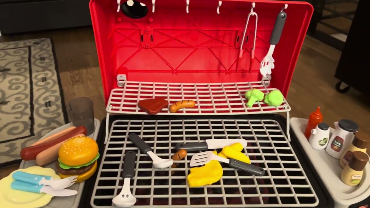 Review of Kids Play Kitchen Toys, Kids BBQ Grill Kitchen Playset with Smoke, 