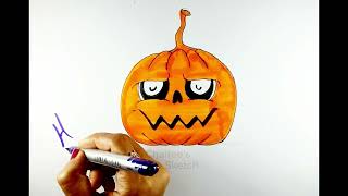 HOW TO DRAW a Pumpkin with Markers & Brush Pen with character || Pumpkin character Drawing Easily
