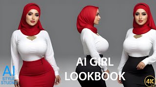 4K AI Art Lookbook Video of Arabian AI Girl ｜ Voluptuous Girl in Hijab