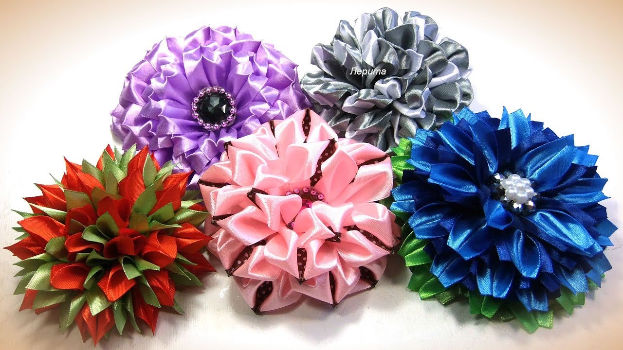 5 разных цветов из лент, канзаши / diy satin ribbon flower