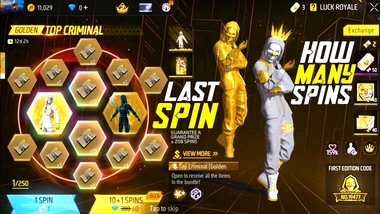Top Criminal Golden Bundle Spin | Golden Criminal Bundle Free Fire