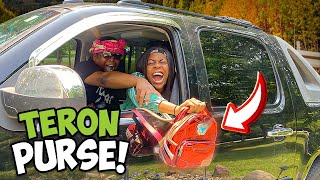 THROWING TERON’S NEW PURSE OUT THE CAR WINDOW PRANK (HILARIOUS)