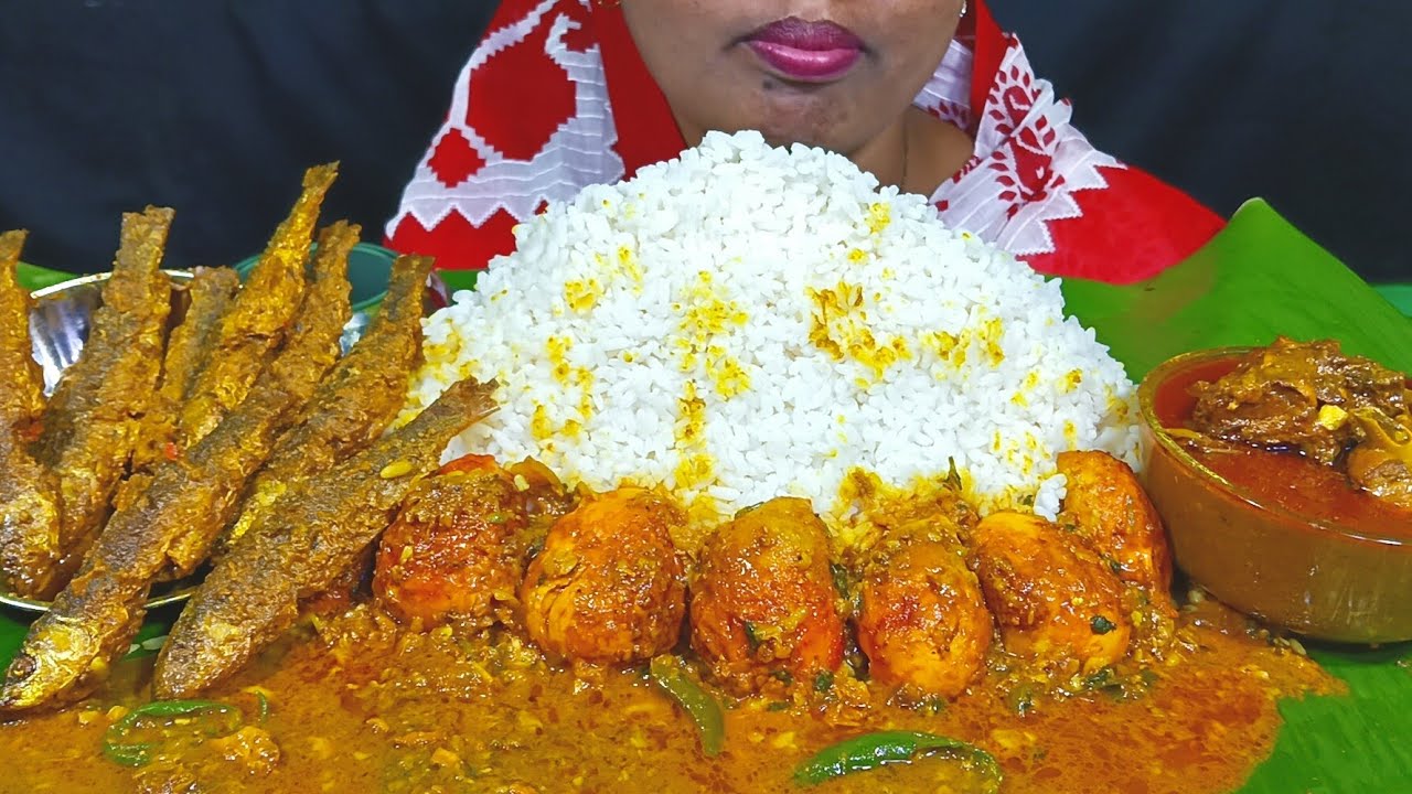 EATING SPICY 🔥 TAWA FISH FRY, CHICKEN CURRY, EGG CURRY WITH RICE //ASMR// EATING SHOW, MUKBANG 