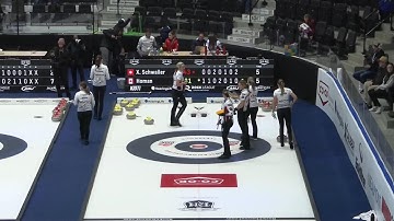 Homan closes it out in style! 💫 A fancy final shot scores two, sealing a 7–5 win with the last stone