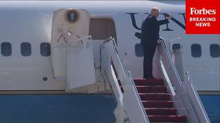 Trump Departs Joint Base Andrews En Route To CT For Coast Guard Academy Commencement Address