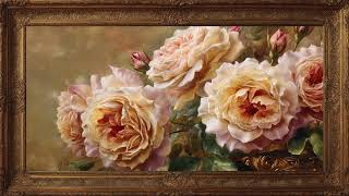 Luxury 4K Floral Art Roses in Gold Frame | 2 Hours Gentle Jazz Background  TV Art Display screenshot 5