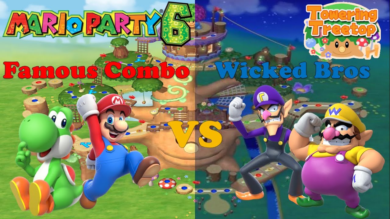 Mario Party 6 - Yoshi & Mario vs Wario & Waluigi - Towering Treetop
