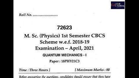 MDU M.SC Physics 1st semester previous year paper || Quantum Mechanics 2021 ||