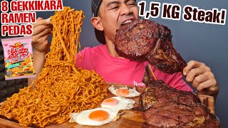 MUKBANG 8 GEKIKARA RAMEN JUMBO   STEAK TOMAHAWK 1,5 KG!!