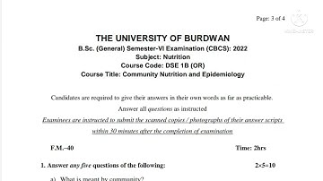 B.Sc 6th Semester General Question Paper-2022// Nutrition (DSE-1B)//Burdwan University