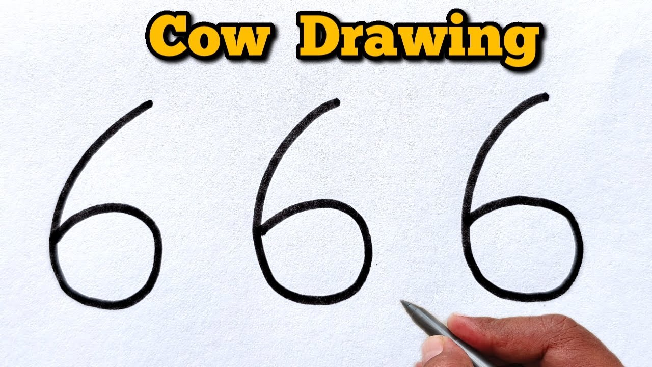Drawing Using 666 🐄 How to Draw a Cow from Number 666 | Cow from 666 Number - YouTube