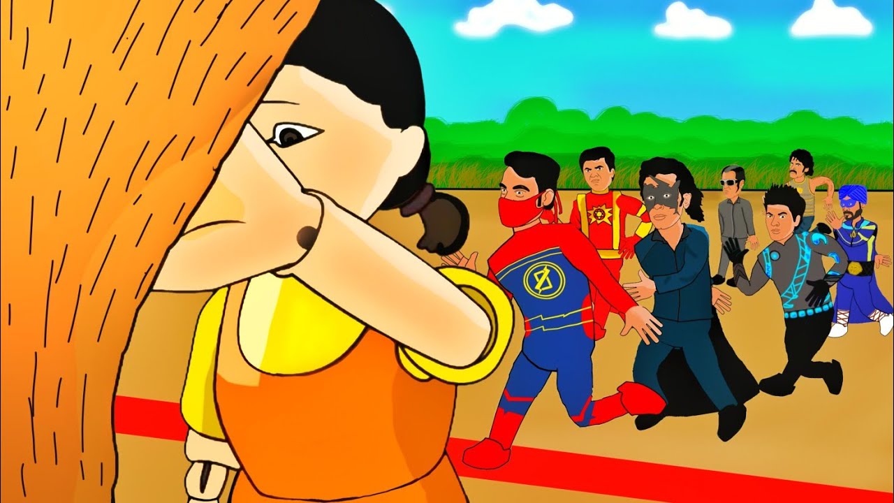 Download Squid game x Indian super heroes | Minnal murali, Krrish, Saktiman , Ra one .. funny 2d animation