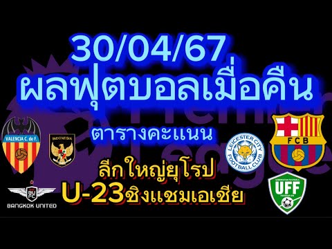 @ผลฟุตบอลเมื่อคืน/ตารางคะเเนน/30/04/67