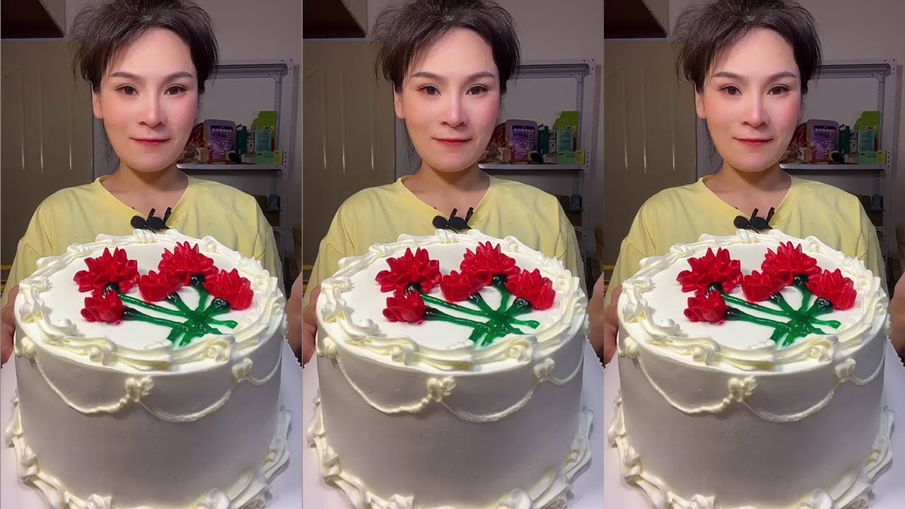 ASMR🍰Eating A Cream Cake🍰 ( soft chewy sounds ) 크림 케이크 먹방 MUKBANG Satisfying