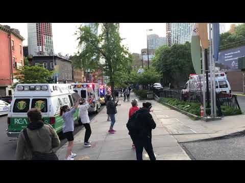 Celebration for health care workers outside Brooklyn Hospital in Fort Greene by Matt Ruby