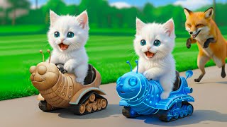 Mama Cat and Kitten Car Racing vs Crocodile | Cats Videos AI Heartwarming Story