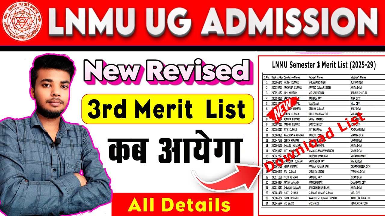 LNMU UG Admission 2025-29 New 3rd Merit List Kab aayega | Lnmu New ...