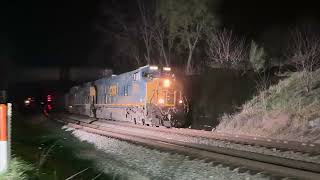 CSX 3436 and 951 lead a coal train in the dark on 4/10/26