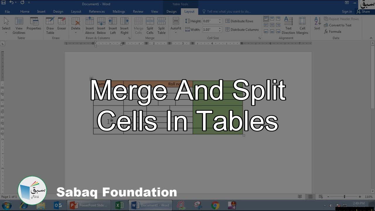 Merge and split cells in tables, Computer Science Lecture | Sabaq.pk |