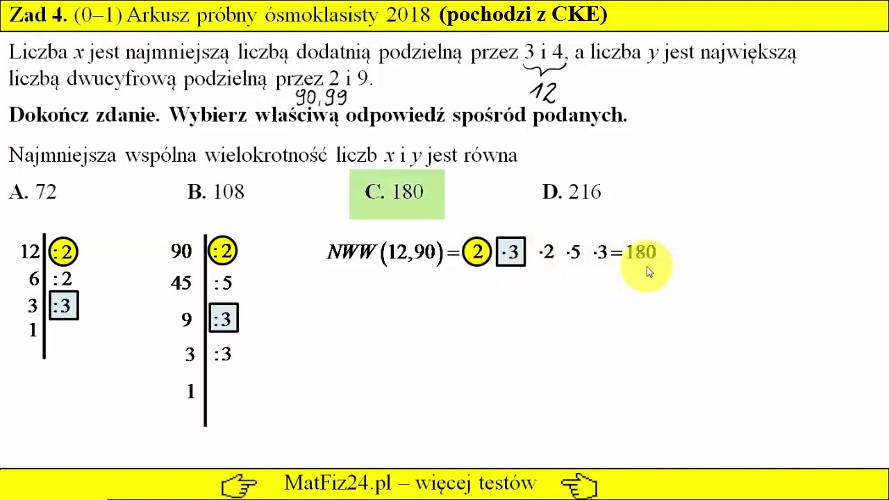 Zad 4. NWD i NWW Arkusz próbny ósmoklasisty CKE - YouTube