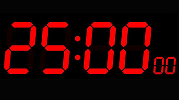 25-Minute Countdown Timer - Red Digits, Black Background (Alarm Included) (No mid-video ads)
