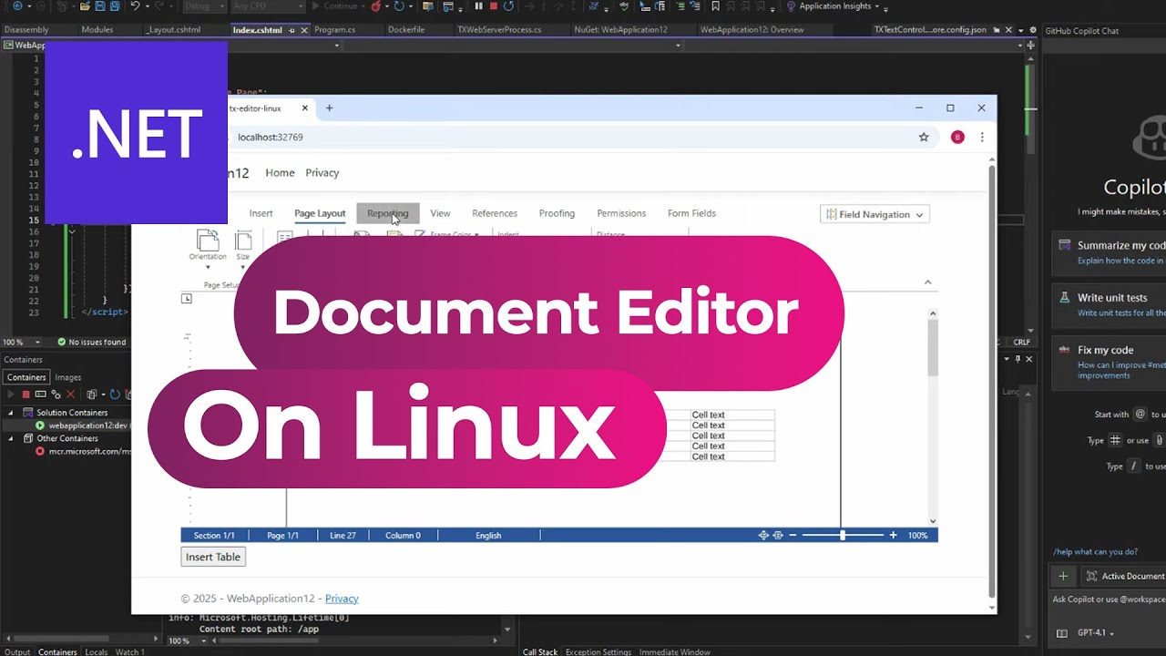 Creating an ASP.NET Core Application using the Document Editor Deploying on Linux