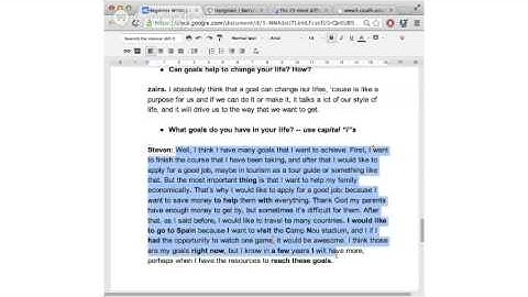 Beg/Int Writing (Paragraphs about Goals)
