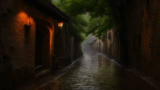 下雨中的古街道听着雨声容易入睡。睡眠、学习、工作、专注、冥想、ASMR