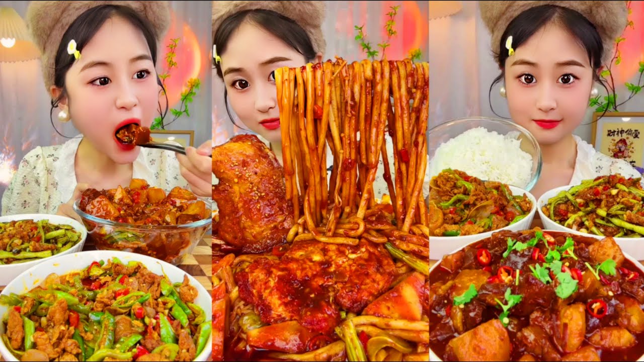 BIG BITES Chinese Food Eating Challenge Spicy Noodle & Meat Feast | ASMR Mukbang