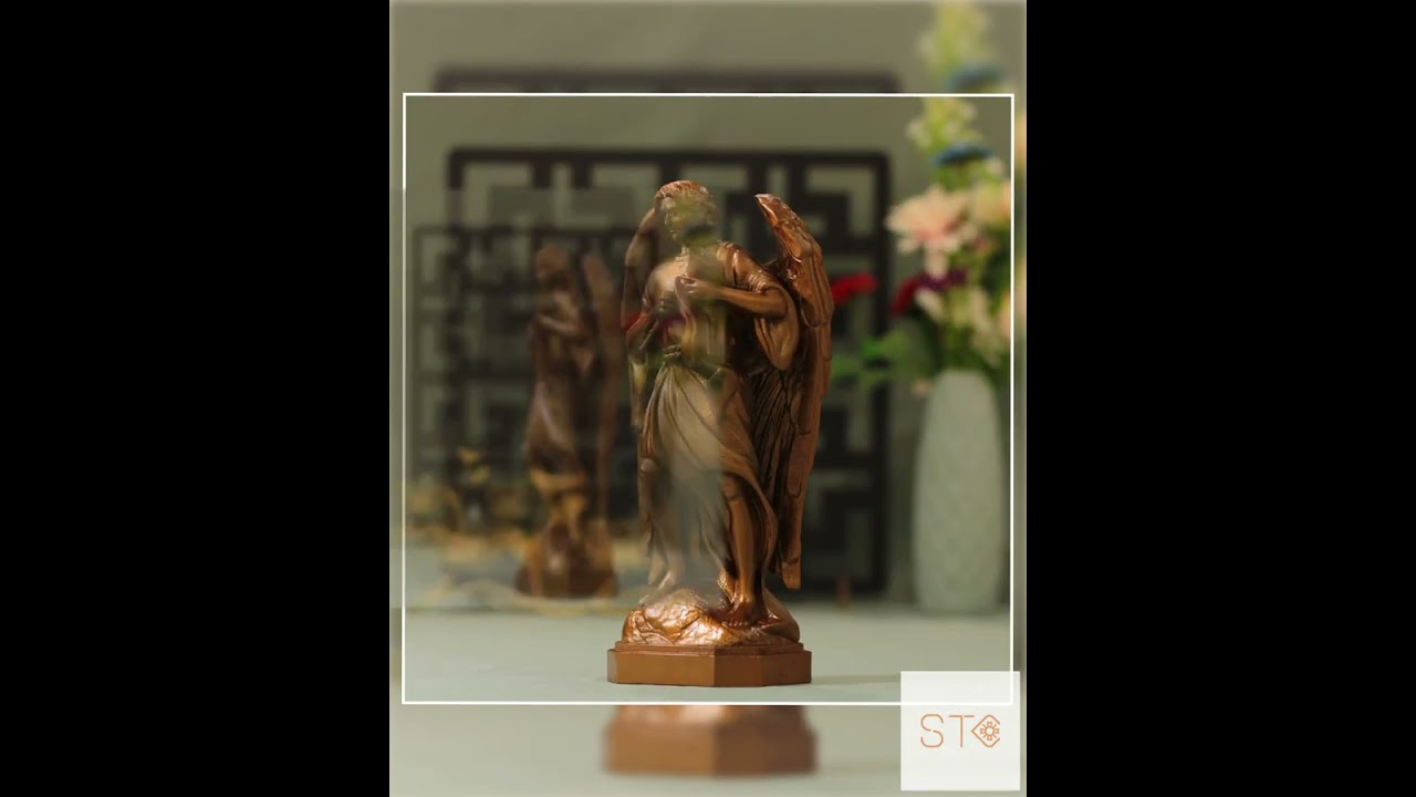 Archangel Gabriel Saint Statue Antique Style Wooden Catholic Icon Religious Icon Handmade Furnitu...