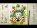 Environment day 2023 watercolor and pen illustration step by step drawing  painting