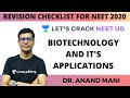Revision Checklist for NEET 2020 | Biotechnology and it's Applications | Dr. Anand Mani