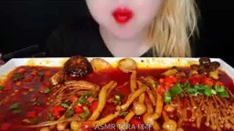 ASMR SPICY MUSHROOM FEAST 🍄 ENOKI MUSHROOM, KING OYSTER MUSHROOM Mukbang Eating sounds