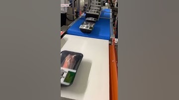 Automatic meat food tray box adhesive label sticker top labeling machine video