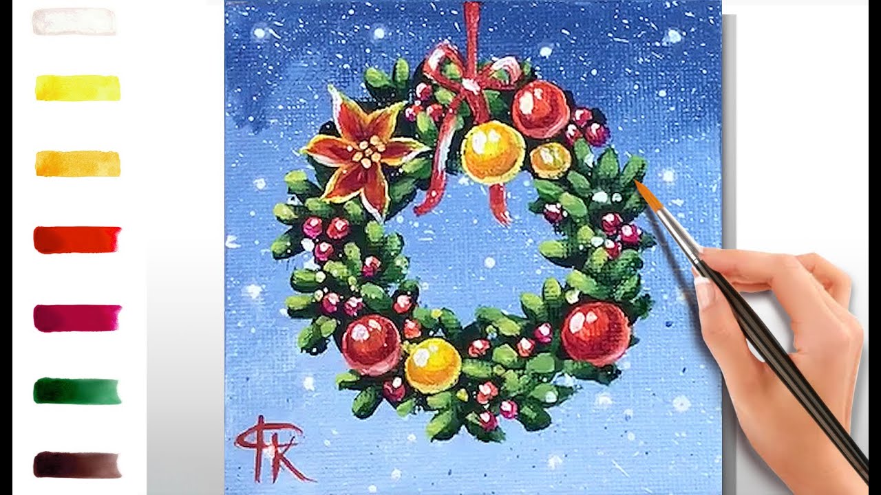 Christmas Wreath. How yo paint🎨ACRYLIC tutorial DEMO - YouTube