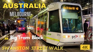 Melbourne Swanston Street Walk with Big tram block 4K |Melbourne Walk 4K