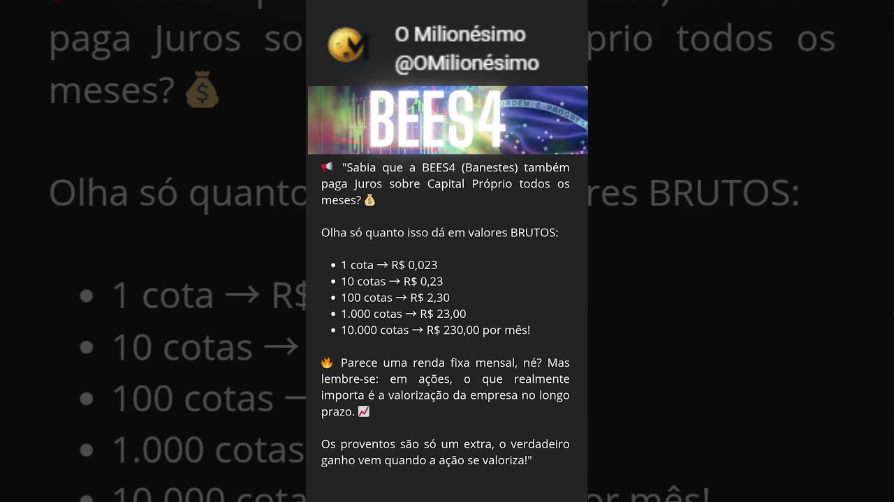BEES4: Quanto Rende por Mês o "Banco do Espírito Santo"? (JCP e Dividendos) 