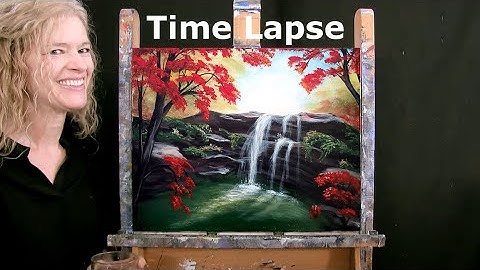Learn How to Draw and Paint "WATERFALL IN FALL" - Time Lapse - Easy Autumn Landscape Acrylic Lesson