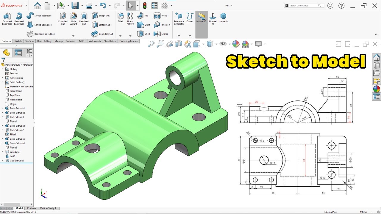 SolidWorks Exercise: Accurate Modeling from 2D Drawing - YouTube
