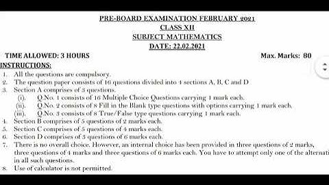 PSEB 12TH MATH REAL PRE BOARD PAPER 2021 | PRE BOARD EXAMS 2021 |PSEB 12TH MATH QUESTION PAPER #pseb