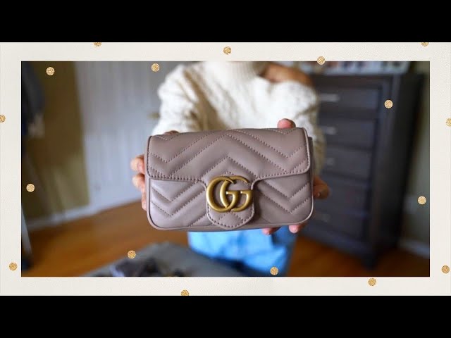 I am obsessed with this Gucci Marmont Super Mini in Dusty Pink. I