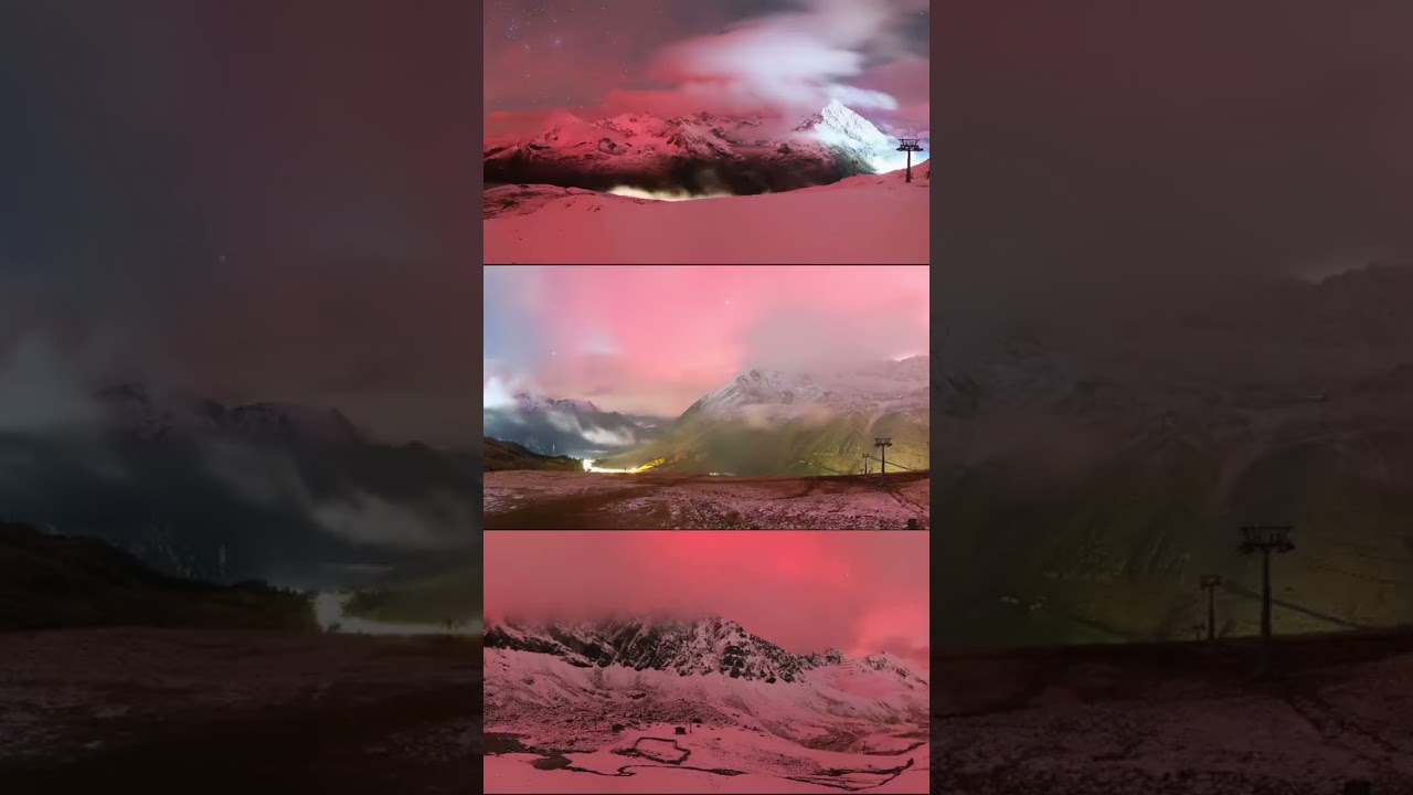 Watch NORTHERN LIGHTS turn fresh snow PINK in Kühtai!