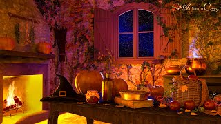 AUTUMN WITCH'S KITCHEN AMBIENCE: Heavy Rain Sounds, Fireplace Sounds and Bubbling Cauldron